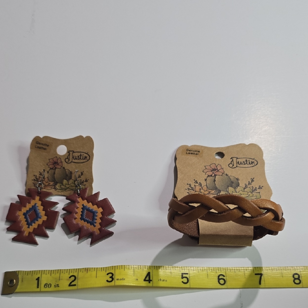 Nwt Justin Genuine Leather Earrings And Braclet Set 48$
